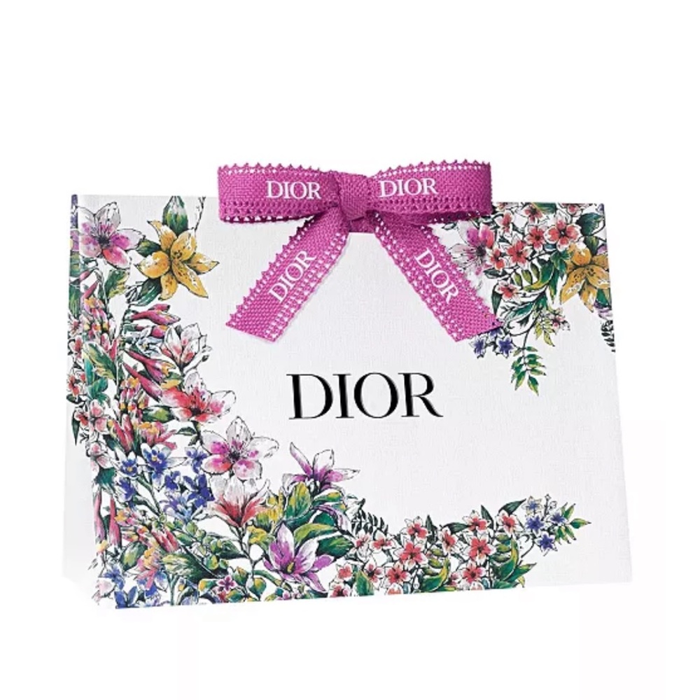 Dior Floral Gift Bag with Pink Ribbon